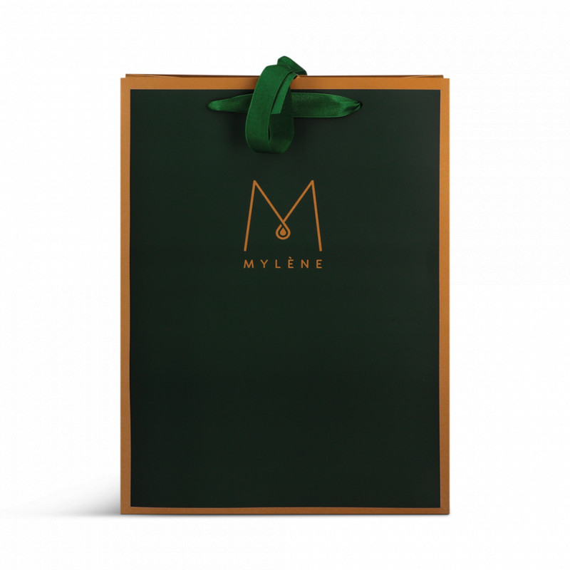 Grand sac cadeau vert aux accents dorés | Mylène